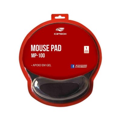 Mouse Pad Com Apoio Em Gel Mp-100 C3tech Preto/Vermelho